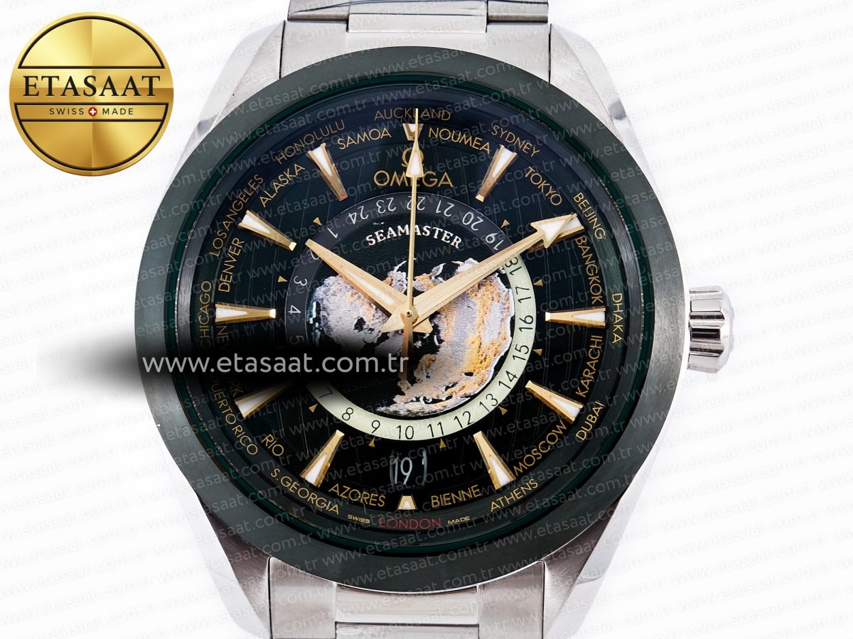 Aqua Terra GMT Worldtimer 150M 43mm 24 VSF 1:1 Best Edition Green Dial on SS Bracelet A8938 Super Clone - Görsel 4