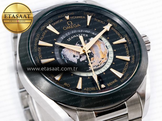 Aqua Terra GMT Worldtimer 150M 43mm 24 VSF 1:1 Best Edition Green Dial on SS Bracelet A8938 Super Clone - Görsel 5