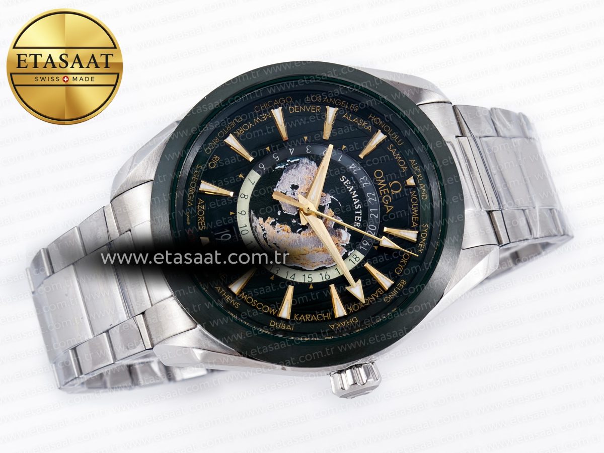 Aqua Terra GMT Worldtimer 150M 43mm 24 VSF 1:1 Best Edition Green Dial on SS Bracelet A8938 Super Clone - Görsel 8