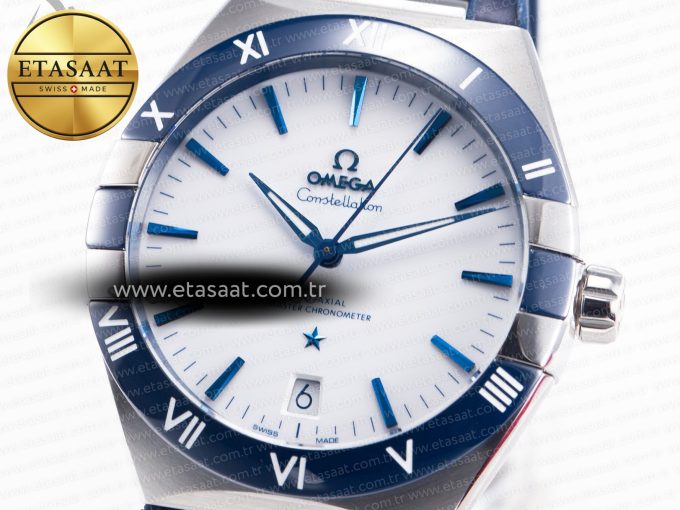 Constellation 41mm Blue Ceramic Bezel SS SBF 1:1 Best Edition White Dial on SS Bracelet A8900 - Görsel 6
