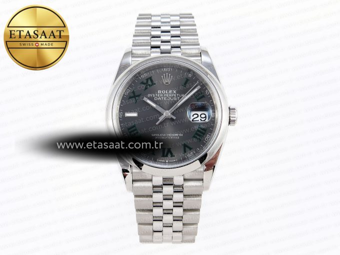 DATEJUST 36 SS 126200 VSF 1:1 BEST EDITION 904L STEEL GRAY DIAL GREEN ROMAN ON JUBILEE BRACELET VS3235 - Görsel 3