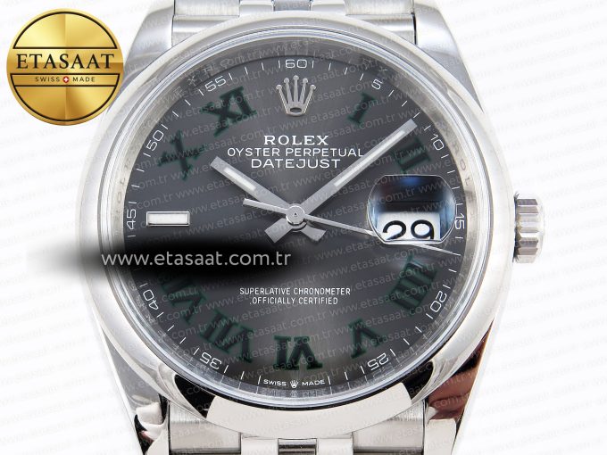 DATEJUST 36 SS 126200 VSF 1:1 BEST EDITION 904L STEEL GRAY DIAL GREEN ROMAN ON JUBILEE BRACELET VS3235 - Görsel 4