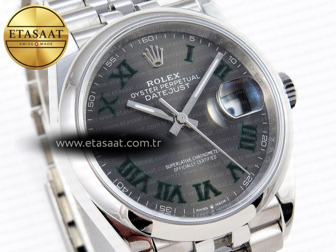 DATEJUST 36 SS 126200 VSF 1:1 BEST EDITION 904L STEEL GRAY DIAL GREEN ROMAN ON JUBILEE BRACELET VS3235 - Görsel 5