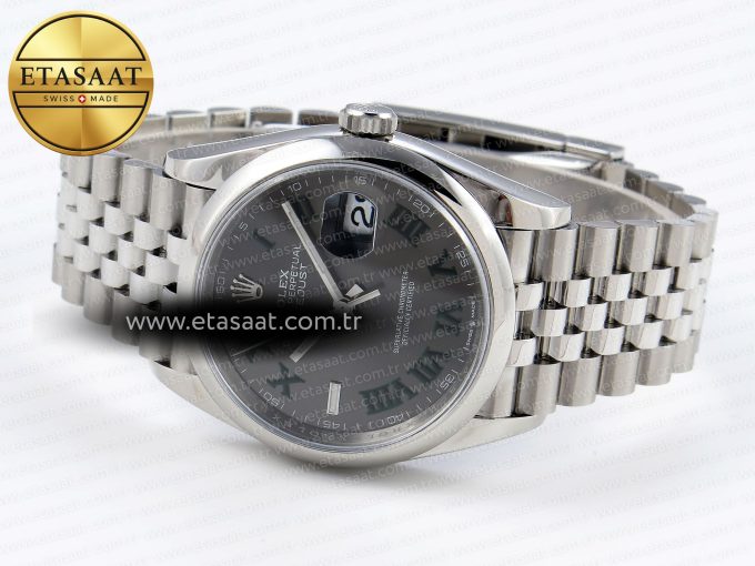 DATEJUST 36 SS 126200 VSF 1:1 BEST EDITION 904L STEEL GRAY DIAL GREEN ROMAN ON JUBILEE BRACELET VS3235 - Görsel 6