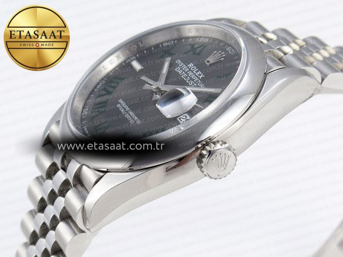 DATEJUST 36 SS 126200 VSF 1:1 BEST EDITION 904L STEEL GRAY DIAL GREEN ROMAN ON JUBILEE BRACELET VS3235 - Görsel 8