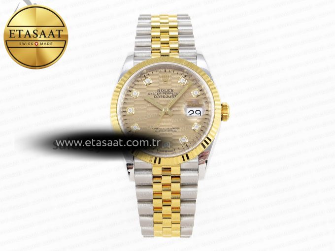ROLEX DATEJUST STEEL YG TEXTURED DIAMONDS VS3235 - Görsel 3