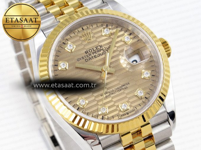 ROLEX DATEJUST STEEL YG TEXTURED DIAMONDS VS3235 - Görsel 5