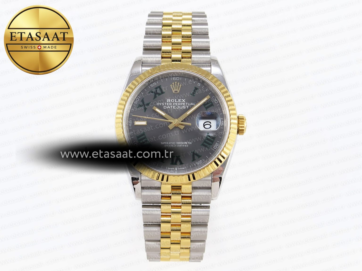 Rolex DateJust 36 SS/RG 126231 Gray Dial Green Roman Marker on Jubilee Bracelet VS3235 - Görsel 3