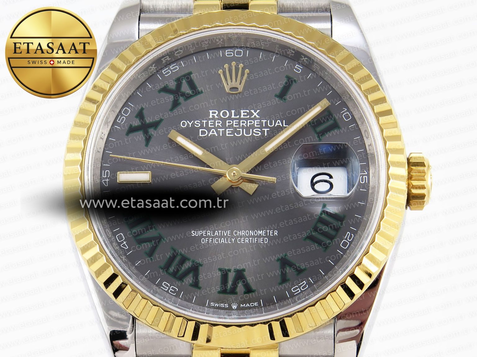 Rolex DateJust 36 SS/RG 126231 Gray Dial Green Roman Marker on Jubilee Bracelet VS3235 - Görsel 4
