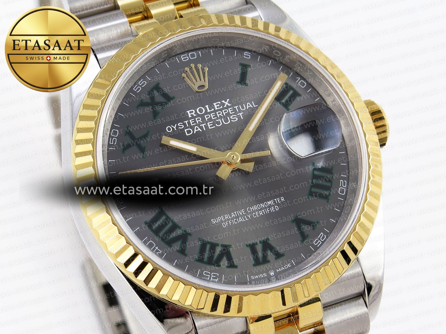 Rolex DateJust 36 SS/RG 126231 Gray Dial Green Roman Marker on Jubilee Bracelet VS3235 - Görsel 5