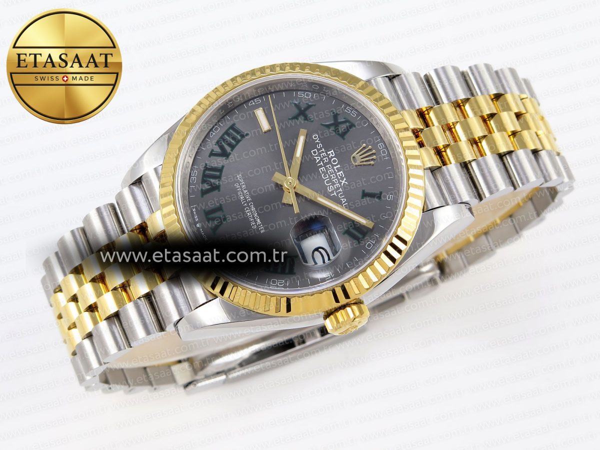 Rolex DateJust 36 SS/RG 126231 Gray Dial Green Roman Marker on Jubilee Bracelet VS3235 - Görsel 6