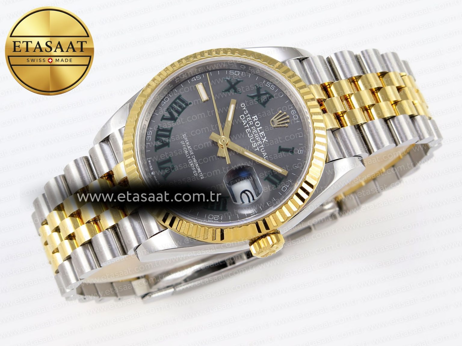 Rolex DateJust 36 SS/RG 126231 Gray Dial Green Roman Marker on Jubilee Bracelet VS3235 - Görsel 6