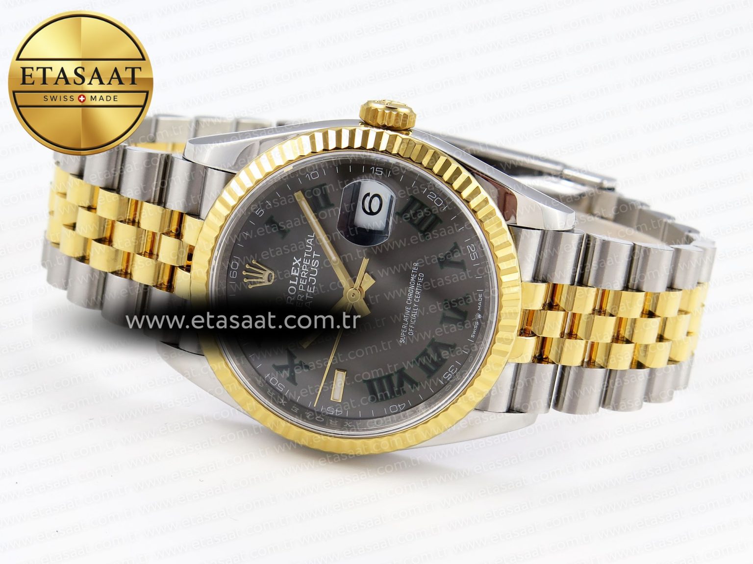 Rolex DateJust 36 SS/RG 126231 Gray Dial Green Roman Marker on Jubilee Bracelet VS3235 - Görsel 7
