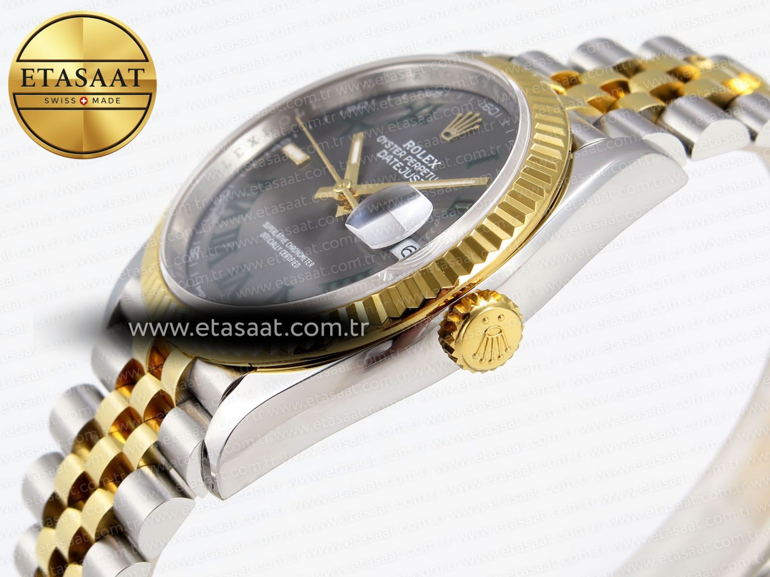 Rolex DateJust 36 SS/RG 126231 Gray Dial Green Roman Marker on Jubilee Bracelet VS3235 - Görsel 8