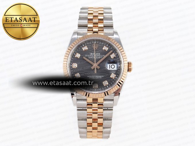 DateJust 36 SS/RG 126231 VSF 1:1 Best Edition 904L Steel Gray Textured Diamonds Dial on Jubilee Bracelet VS3235 - Görsel 3