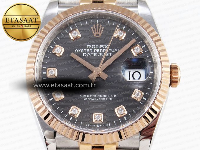 DateJust 36 SS/RG 126231 VSF 1:1 Best Edition 904L Steel Gray Textured Diamonds Dial on Jubilee Bracelet VS3235 - Görsel 4
