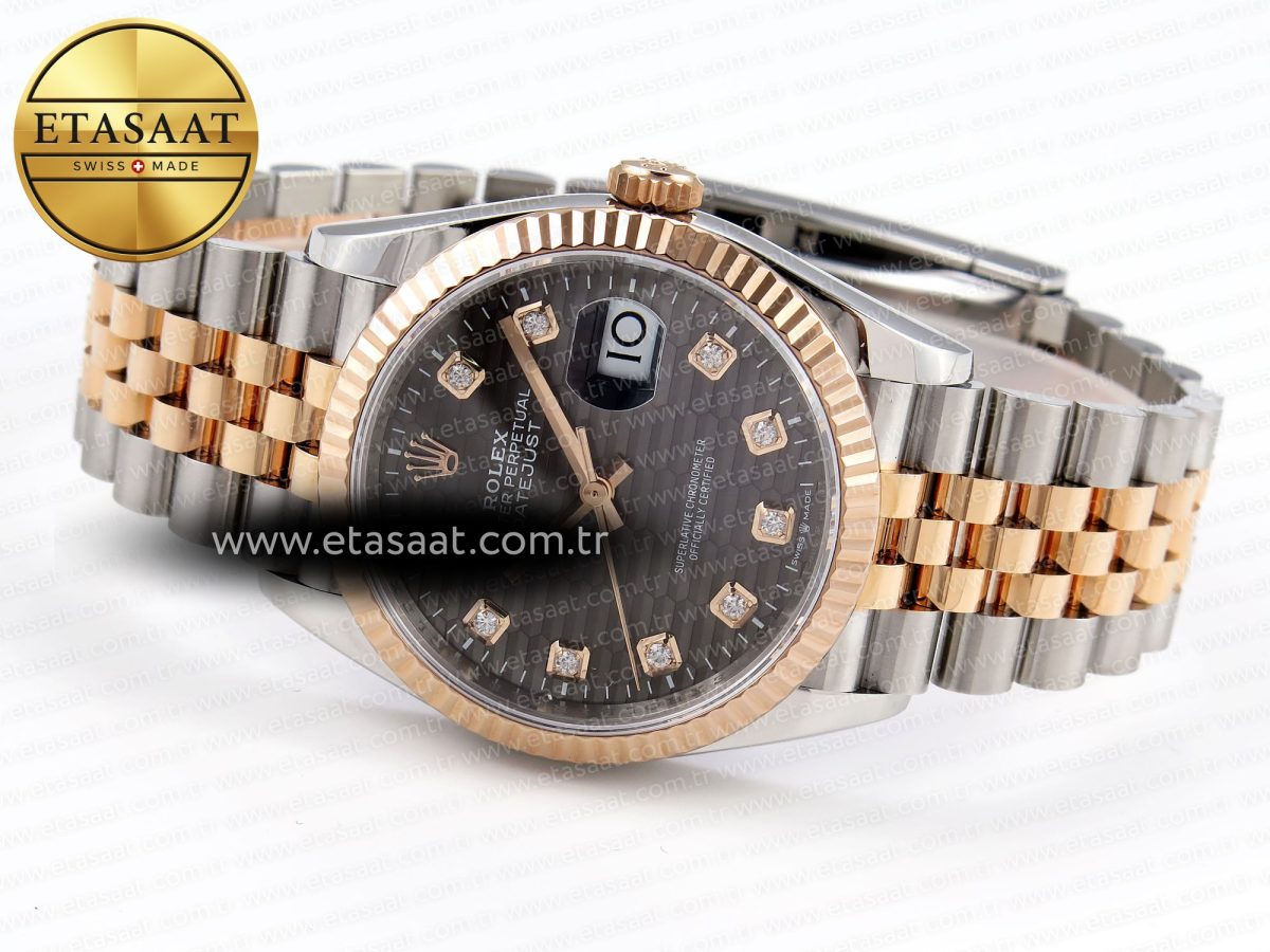 Rolex DateJust 36 SS/RG 126231 Gray Textured Diamonds Dial on Jubilee VS3235 - Görsel 7