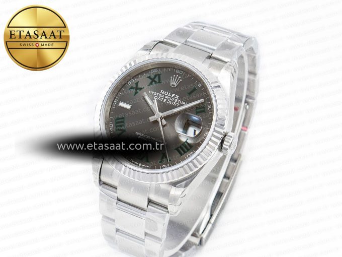 DateJust 41 126330 904L SS VSF 1:1 Best Edition Gray Dial Green Roman on Oyster Bracelet VS3235 - Görsel 2