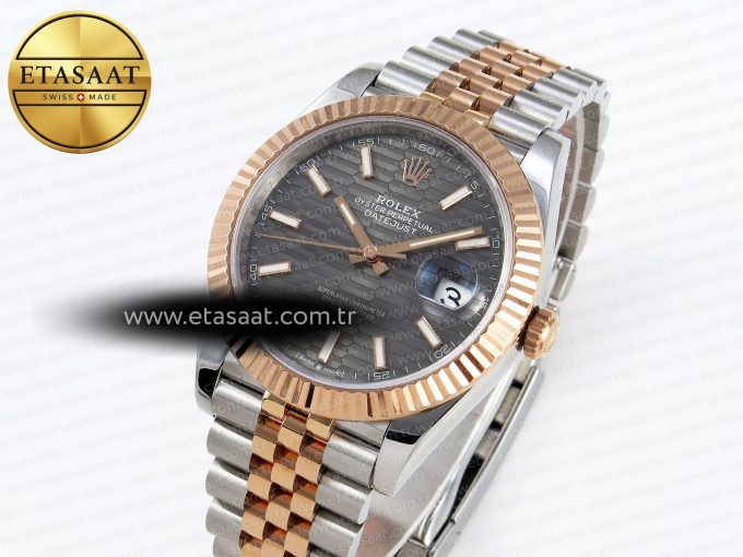 DATEJUST 41 126331 VSF 1:1 BEST EDITION 904L STEEL GRAY TEXTURED DIAL ON SS/RG JUBILEE BRACELET VS3235 - Görsel 1