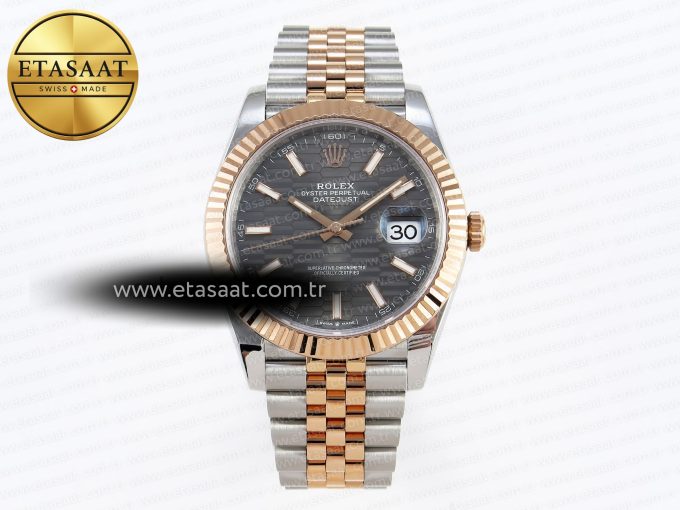 DATEJUST 41 126331 VSF 1:1 BEST EDITION 904L STEEL GRAY TEXTURED DIAL ON SS/RG JUBILEE BRACELET VS3235 - Görsel 3
