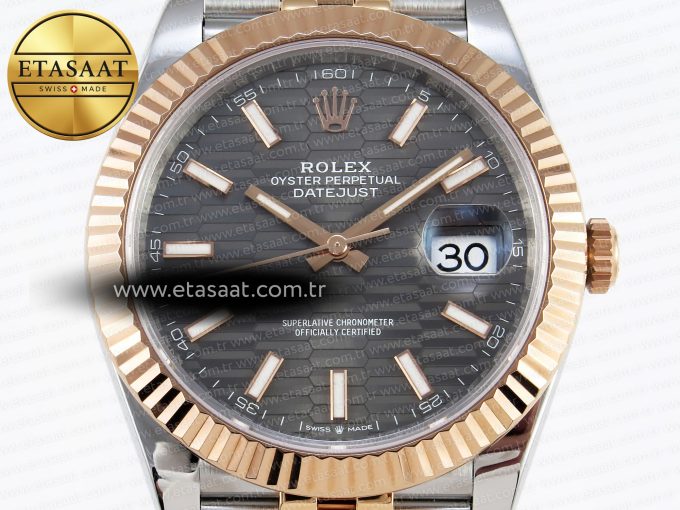 DATEJUST 41 126331 VSF 1:1 BEST EDITION 904L STEEL GRAY TEXTURED DIAL ON SS/RG JUBILEE BRACELET VS3235 - Görsel 4