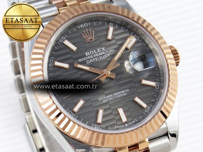 DATEJUST 41 126331 VSF 1:1 BEST EDITION 904L STEEL GRAY TEXTURED DIAL ON SS/RG JUBILEE BRACELET VS3235 - Görsel 5