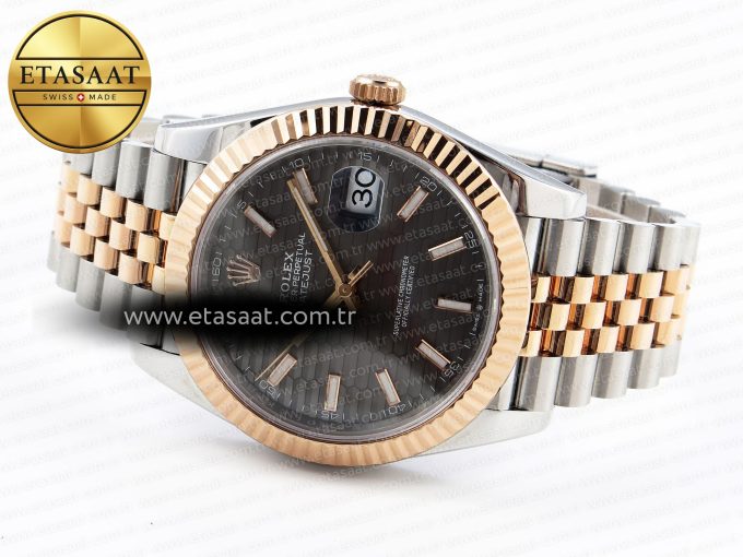 DATEJUST 41 126331 VSF 1:1 BEST EDITION 904L STEEL GRAY TEXTURED DIAL ON SS/RG JUBILEE BRACELET VS3235 - Görsel 6