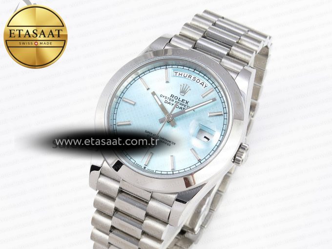DAY-DATE 40MM 228239 BP NEW DIAL VERSION 904 SS ICE BLUE STICK MARKERS DIAL ON SS PRESIDENT BRACELET A2836 - Görsel 2