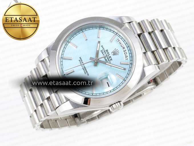 DAY-DATE 40MM 228239 BP NEW DIAL VERSION 904 SS ICE BLUE STICK MARKERS DIAL ON SS PRESIDENT BRACELET A2836 - Görsel 5