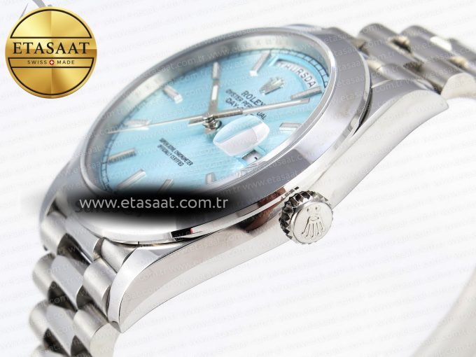 DAY-DATE 40MM 228239 BP NEW DIAL VERSION 904 SS ICE BLUE STICK MARKERS DIAL ON SS PRESIDENT BRACELET A2836 - Görsel 6