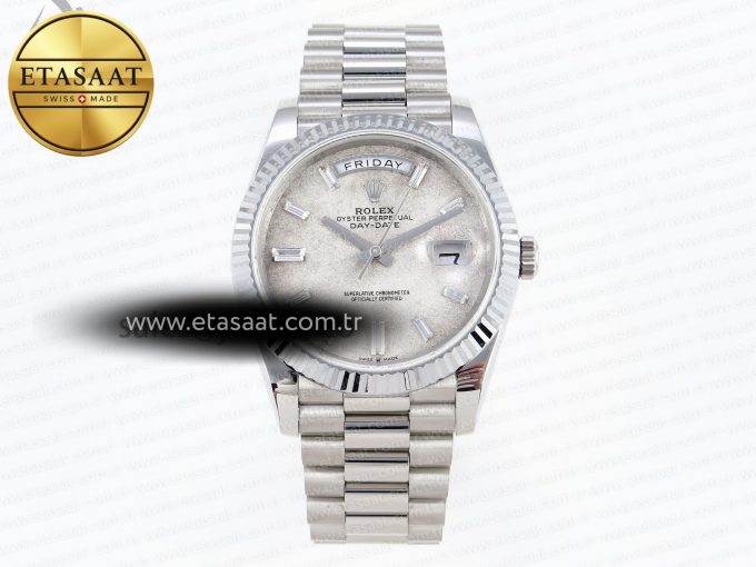 DAY DATE 40MM 228239 SS BP MAKER 1:1 BEST EDITION WHITE METEORITE DIAL T CRYSTAL MARKERS ON SS PRESIDENT BRACELET A2836 - Görsel 3