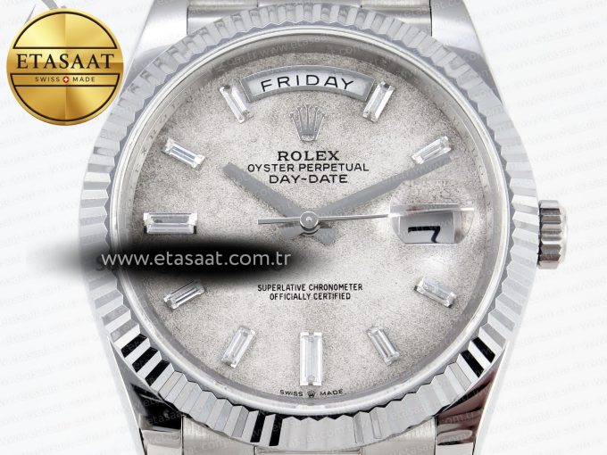 DAY DATE 40MM 228239 SS BP MAKER 1:1 BEST EDITION WHITE METEORITE DIAL T CRYSTAL MARKERS ON SS PRESIDENT BRACELET A2836 - Görsel 4