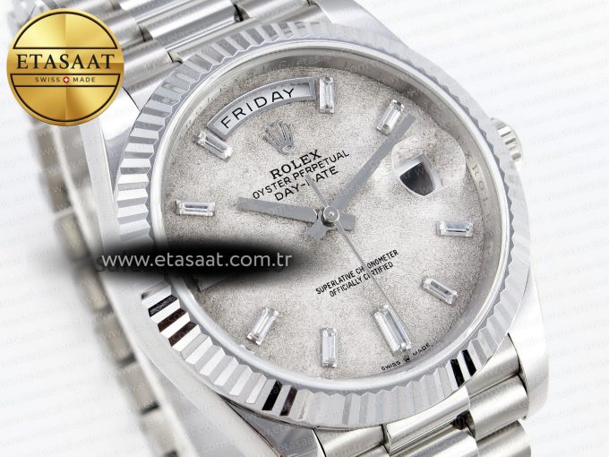 DAY DATE 40MM 228239 SS BP MAKER 1:1 BEST EDITION WHITE METEORITE DIAL T CRYSTAL MARKERS ON SS PRESIDENT BRACELET A2836 - Görsel 5