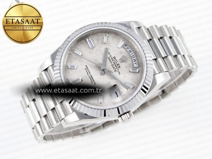 DAY DATE 40MM 228239 SS BP MAKER 1:1 BEST EDITION WHITE METEORITE DIAL T CRYSTAL MARKERS ON SS PRESIDENT BRACELET A2836 - Görsel 6