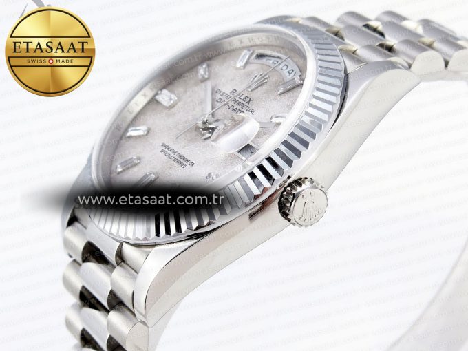 DAY DATE 40MM 228239 SS BP MAKER 1:1 BEST EDITION WHITE METEORITE DIAL T CRYSTAL MARKERS ON SS PRESIDENT BRACELET A2836 - Görsel 7