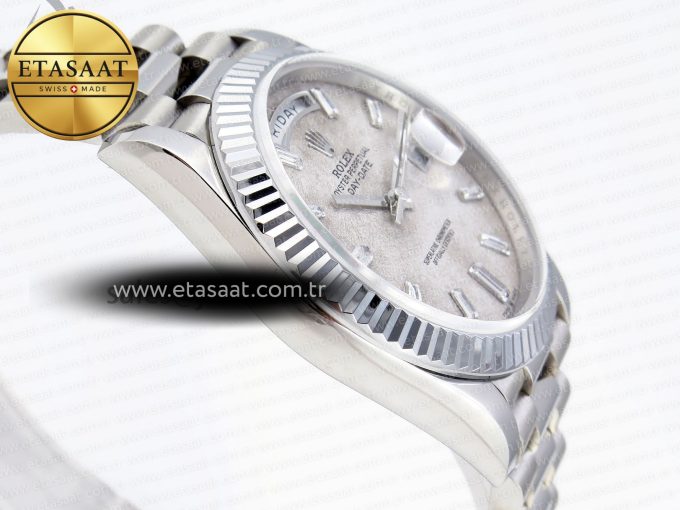 DAY DATE 40MM 228239 SS BP MAKER 1:1 BEST EDITION WHITE METEORITE DIAL T CRYSTAL MARKERS ON SS PRESIDENT BRACELET A2836 - Görsel 8