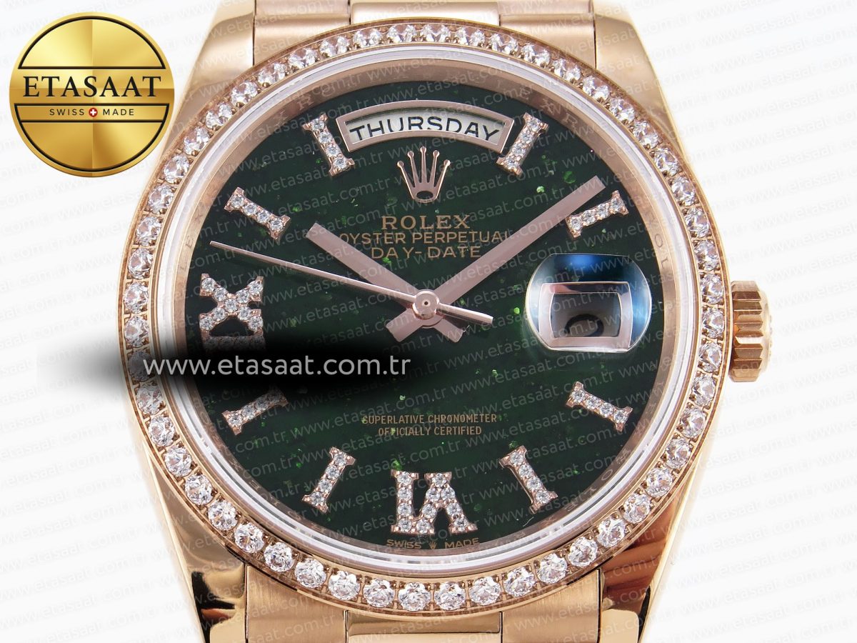 Rolex DayDate 36mm RG/RG Pres Dia Green Dial RAF A2836 - Görsel 4