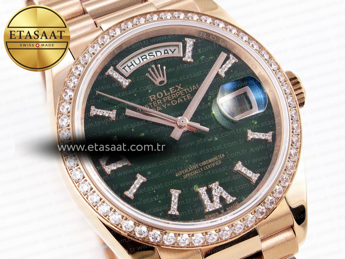 Rolex DayDate 36mm RG/RG Pres Dia Green Dial RAF A2836 - Görsel 5