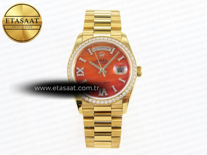 DayDate 36mm YG/YG Pres Dia Orange Gradient Dial RAF A2836 - Görsel 3