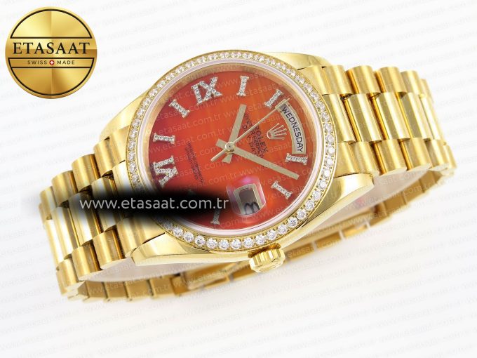 DayDate 36mm YG/YG Pres Dia Orange Gradient Dial RAF A2836 - Görsel 6