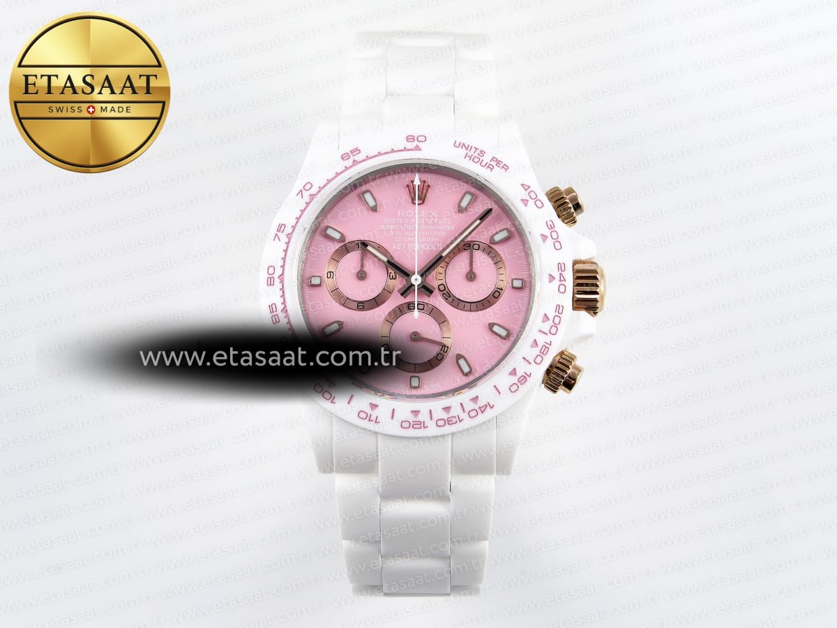 Rolex Daytona White Ceramic Case and Bracelet Pink Dial SA4130 - Görsel 3