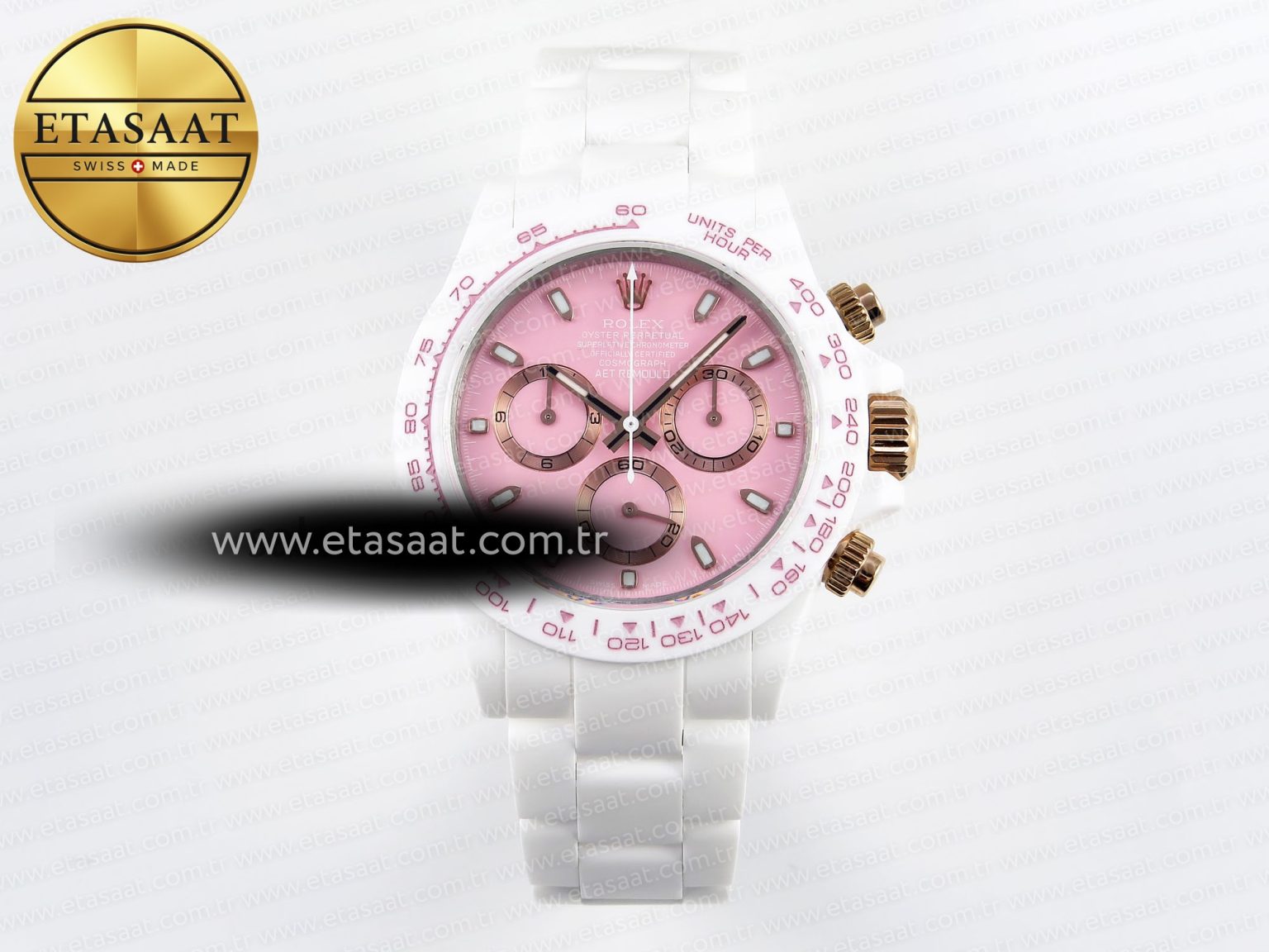 Rolex Daytona White Ceramic Case and Bracelet Pink Dial SA4130 - Görsel 3