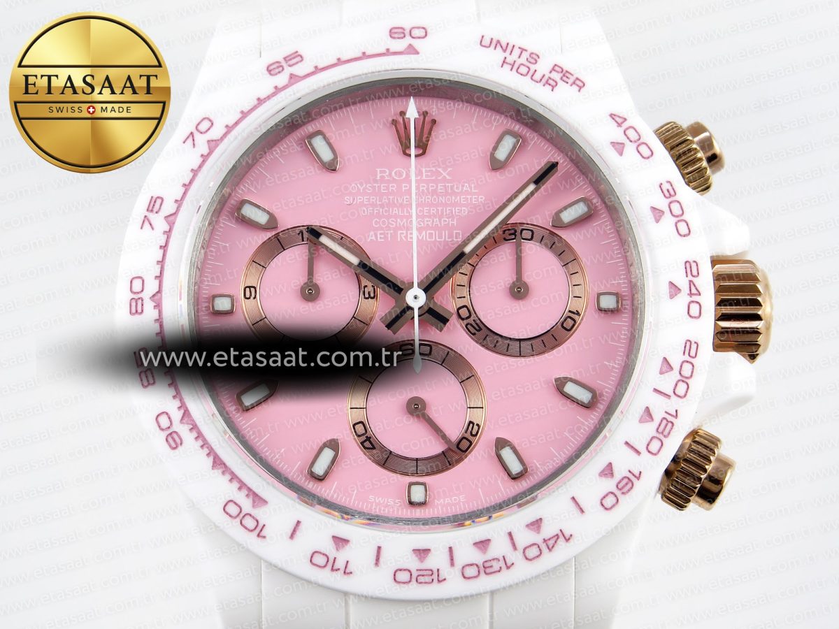 Rolex Daytona White Ceramic Case and Bracelet Pink Dial SA4130 - Görsel 4