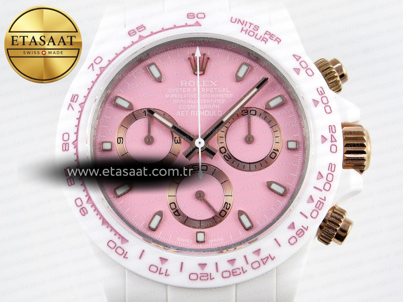 Rolex Daytona White Ceramic Case and Bracelet Pink Dial SA4130 - Görsel 4