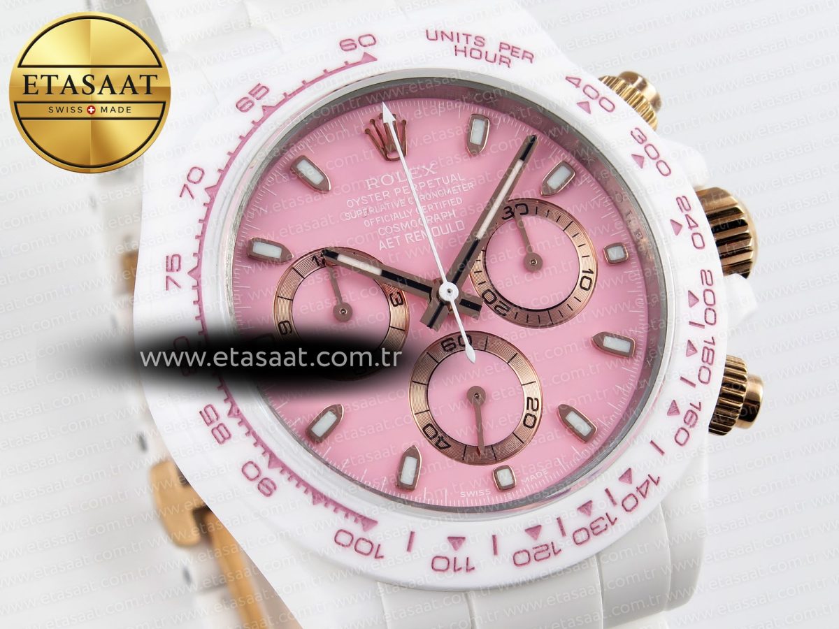 Rolex Daytona White Ceramic Case and Bracelet Pink Dial SA4130 - Görsel 5