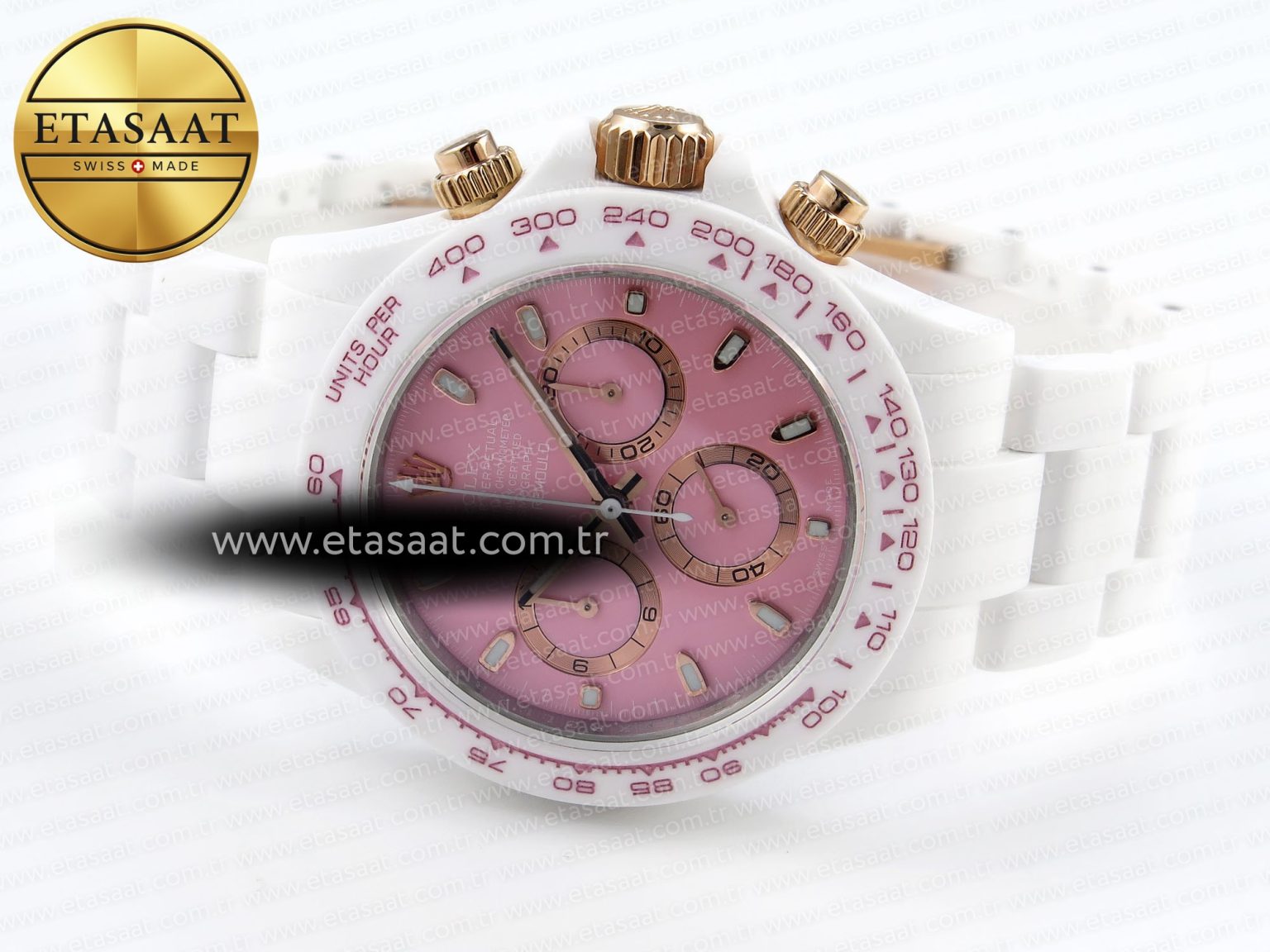 Rolex Daytona White Ceramic Case and Bracelet Pink Dial SA4130 - Görsel 6