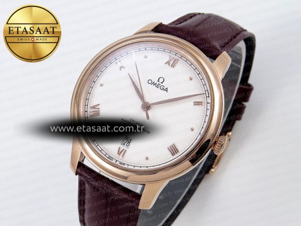 De Ville Date RG MKF 1:1 Best Edition White Textured Dial Roman Marker on Brown Leather Strap A8800