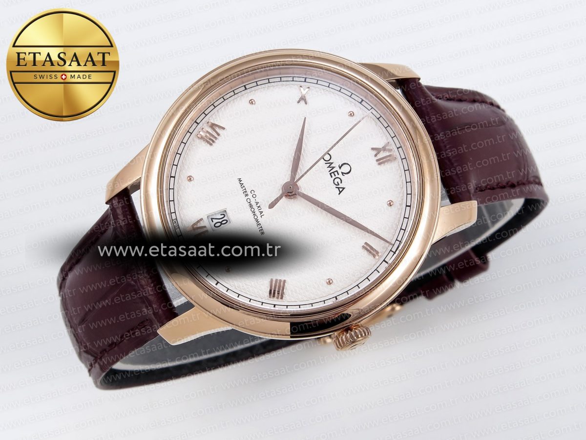 De Ville Date RG MKF 1:1 Best Edition White Textured Dial Roman Marker on Brown Leather Strap A8800 - Görsel 7