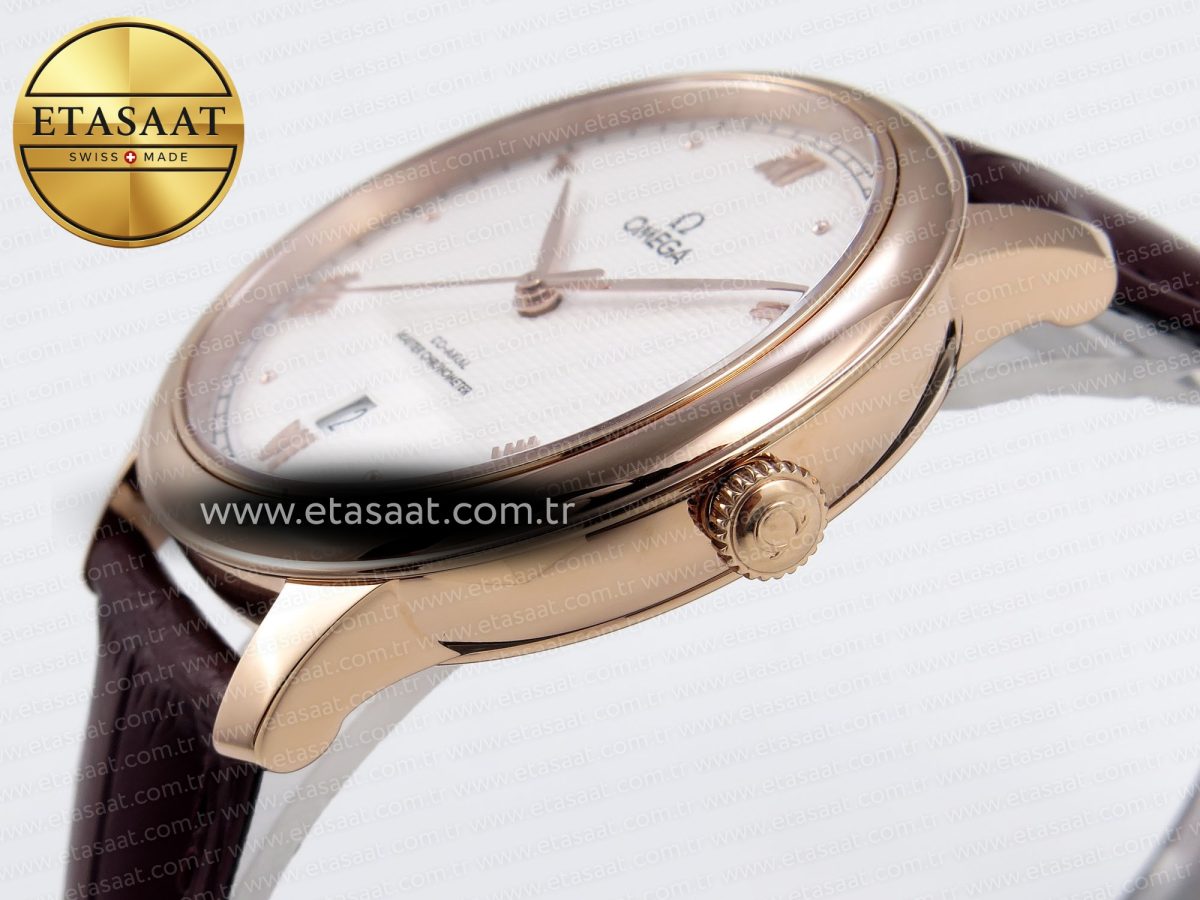 De Ville Date RG MKF 1:1 Best Edition White Textured Dial Roman Marker on Brown Leather Strap A8800 - Görsel 8