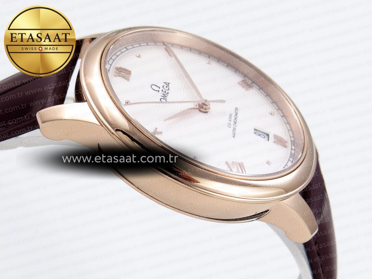 De Ville Date RG MKF 1:1 Best Edition White Textured Dial Roman Marker on Brown Leather Strap A8800 - Görsel 9